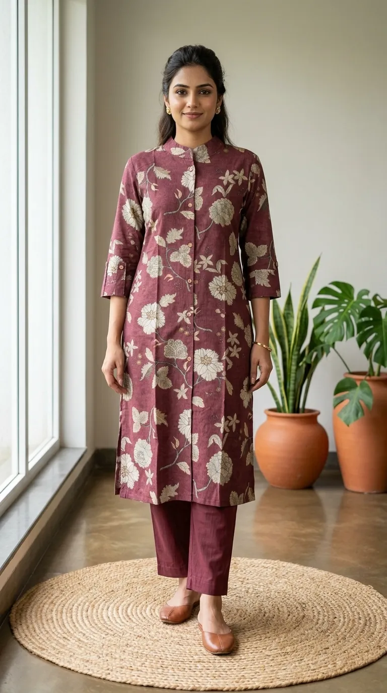 Dusty Rose Printed Ethnic Wear Set